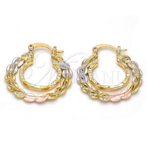 Gold Filled Hoop Earrings — Small Hoop Diamond Cutting Tricolor 02. — main product view — SKU 111582 | Oro Laminado aretes de aro — Small Hoop Diamond Cutting Tricolor 02. — SKU 111582