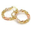 Oro Laminado Small Hoop, Gold Filled Style Twist Design, Matte Finish, Tricolor, 02.170.0150.25