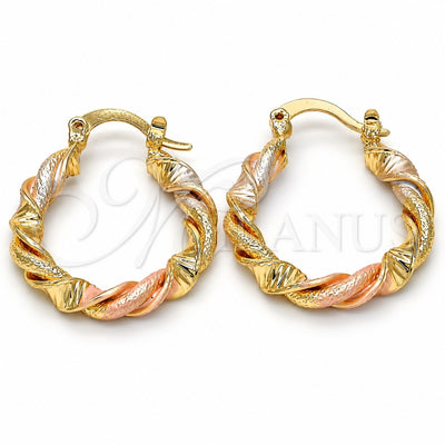 Oro Laminado Small Hoop, Gold Filled Style Twist Design, Matte Finish, Tricolor, 02.170.0150.25