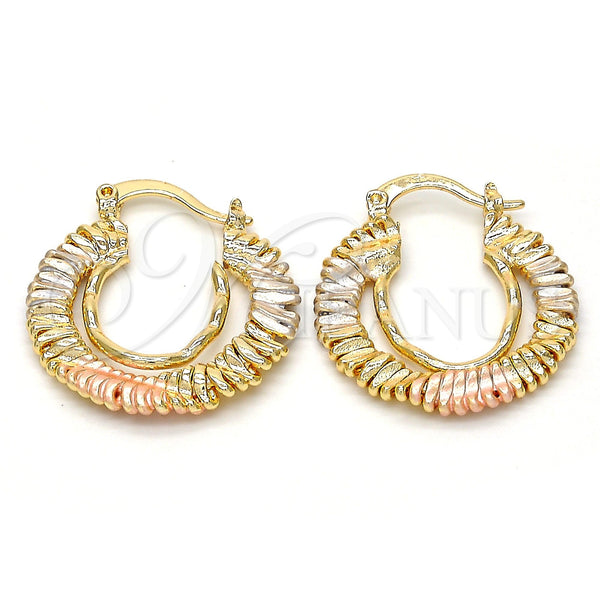Gold Filled Hoop Earrings — Small Hoop Polished Tricolor 02. — main product view — SKU 111585 | Oro Laminado aretes de aro — Small Hoop pulido Tricolor 02. — SKU 111585