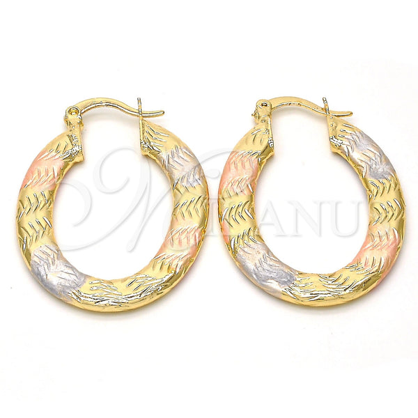 Gold Filled Hoop Earrings — Small Hoop Diamond Cutting Tricolor 02. — main product view — SKU 111587 | Oro Laminado aretes de aro — Small Hoop Diamond Cutting Tricolor 02. — SKU 111587