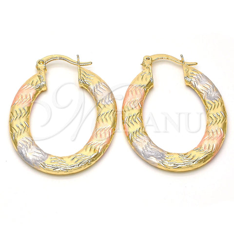 Oro Laminado Small Hoop, Gold Filled Style Diamond Cutting Finish, Tricolor, 02.170.0153.25