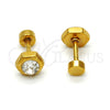 Stainless Steel Stud Earring, with White Crystal, Polished, Golden Finish, 02.271.0002