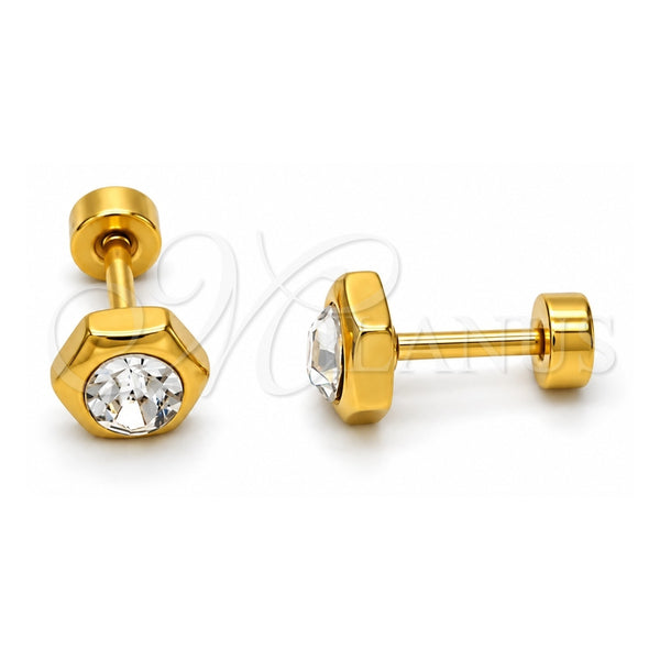 Stainless Steel Stud Earring, with White Crystal, Polished, Golden Finish, 02.271.0002