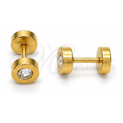 Stainless Steel Stud Earring, with White Crystal, Polished, Golden Finish, 02.271.0003