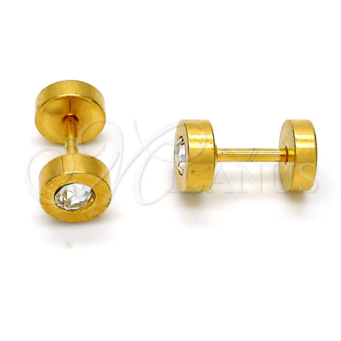Stainless Steel Stud Earring, with White Crystal, Polished, Golden Finish, 02.271.0003