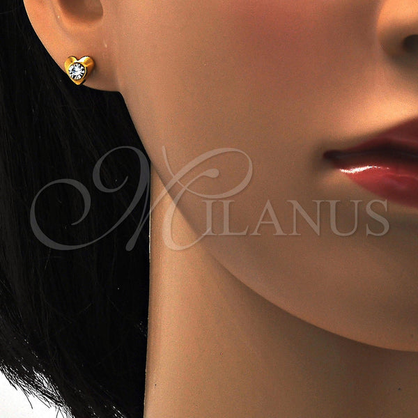 Stainless Steel Ring — Stud Earring Heart Design with White Crystal Polished — alternate product view — SKU 111637 | Acero Inoxidable anillo — Stud Earring corazón diseño with cristal blanco pulido — SKU 111637