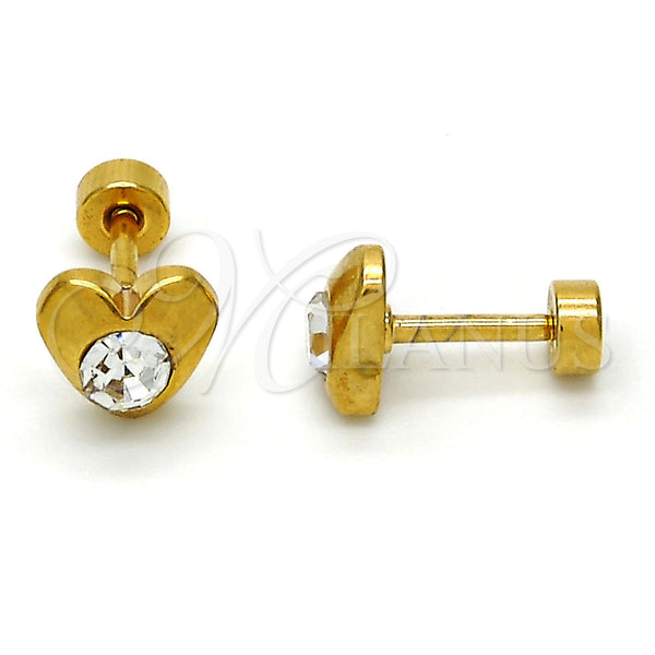 Stainless Steel Ring — Stud Earring Heart Design with White Crystal Polished — main product view — SKU 111637 | Acero Inoxidable anillo — Stud Earring corazón diseño with cristal blanco pulido — SKU 111637