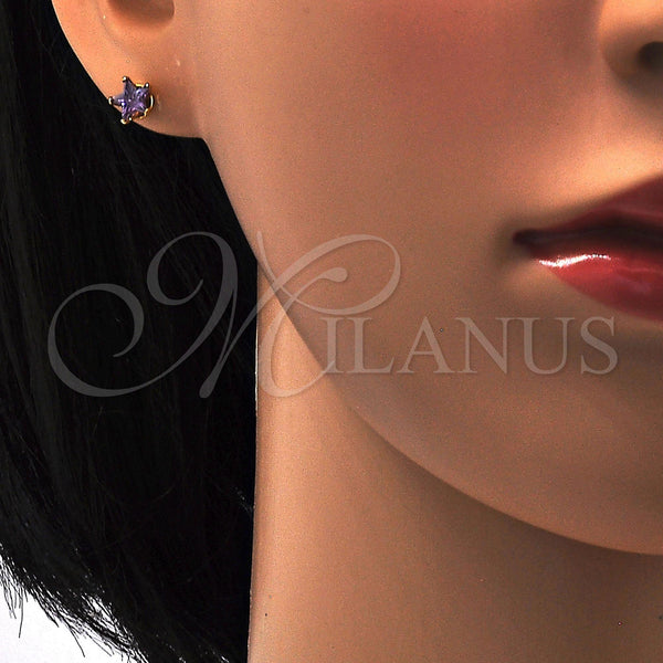 Stainless Steel Ring — Stud Earring Star Design with Amethyst Cubic Zirconia — alternate product view — SKU 111640 | Acero Inoxidable anillo — Stud Earring estrella diseño with Amethyst Cubic Zirconia — SKU 111640