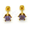 Stainless Steel Stud Earring, Star Design, with Amethyst Cubic Zirconia, Polished, Golden Finish, 02.271.0006