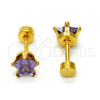 Stainless Steel Stud Earring, Star Design, with Amethyst Cubic Zirconia, Polished, Golden Finish, 02.271.0006