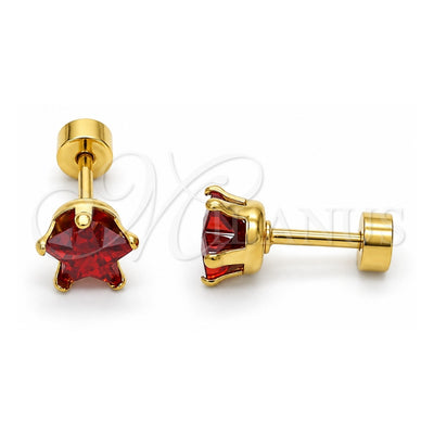 Stainless Steel Stud Earring, Star Design, with Garnet Cubic Zirconia, Polished, Golden Finish, 02.271.0006.2