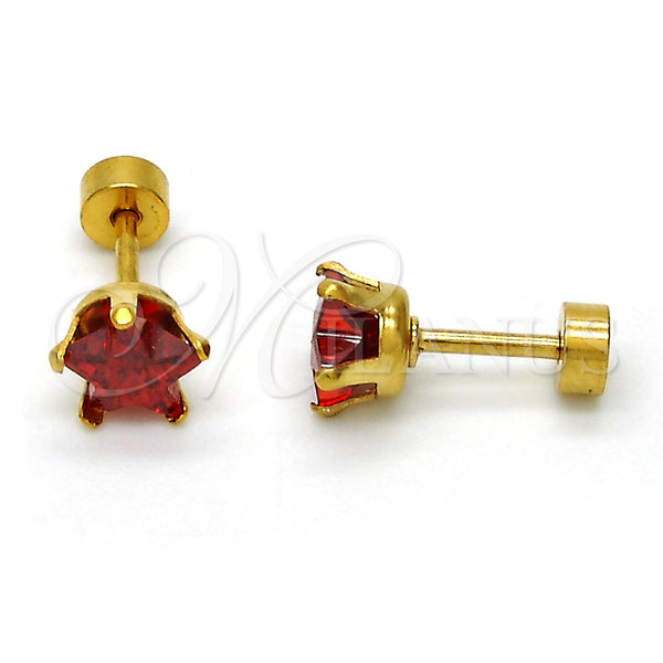 Stainless Steel Ring — Stud Earring Star Design with Garnet Cubic Zirconia — main product view — SKU 111642 | Acero Inoxidable anillo — Stud Earring estrella diseño with Garnet Cubic Zirconia — SKU 111642