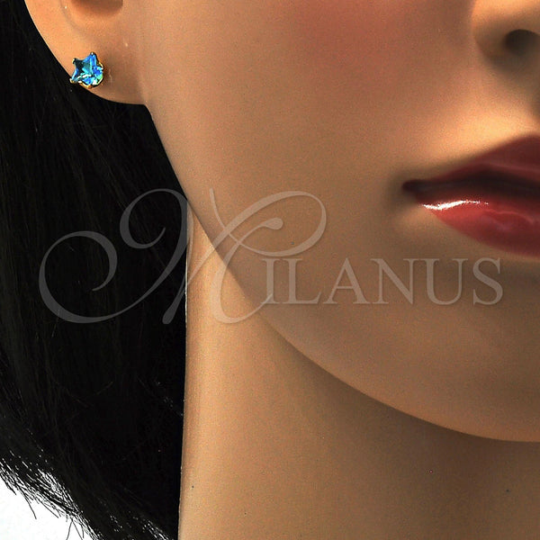 Stainless Steel Ring — Stud Earring Star Design with Blue Topaz Cubic — alternate product view — SKU 111643 | Acero Inoxidable anillo — Stud Earring estrella diseño with Blue Topaz Cubic — SKU 111643