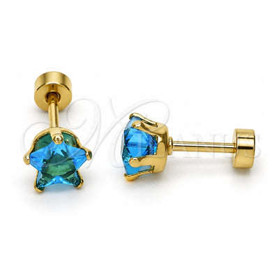 Stainless Steel Stud Earring, Star Design, with Blue Topaz Cubic Zirconia, Polished, Golden Finish, 02.271.0006.3