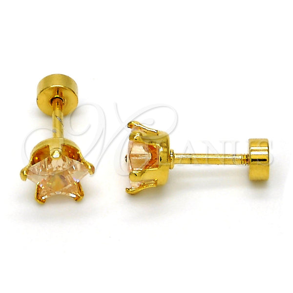 Stainless Steel Stud Earring, Star Design, with Champagne Cubic Zirconia, Polished, Golden Finish, 02.271.0006.5