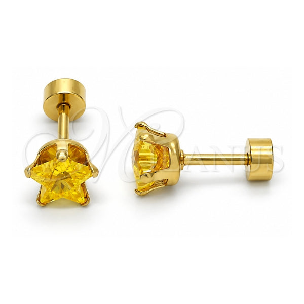 Stainless Steel Stud Earring, Star Design, with Golden Cubic Zirconia, Polished, Golden Finish, 02.271.0006.6