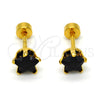 Stainless Steel Stud Earring, Star Design, with Black Cubic Zirconia, Polished, Golden Finish, 02.271.0006.7