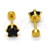 Stainless Steel Stud Earring, Star Design, with Black Cubic Zirconia, Polished, Golden Finish, 02.271.0006.7