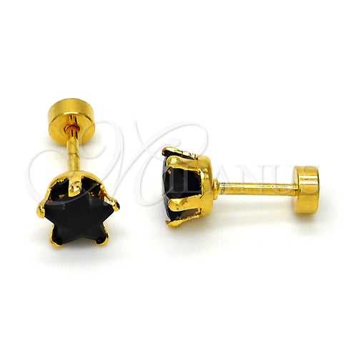 Stainless Steel Stud Earring, Star Design, with Black Cubic Zirconia, Polished, Golden Finish, 02.271.0006.7