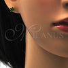 Stainless Steel Stud Earring, Star Design, with Green Cubic Zirconia, Polished, Golden Finish, 02.271.0006.8
