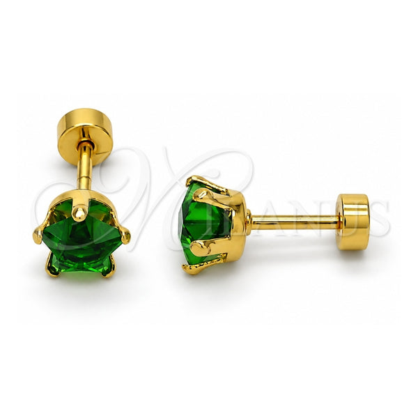 Stainless Steel Stud Earring, Star Design, with Green Cubic Zirconia, Polished, Golden Finish, 02.271.0006.8