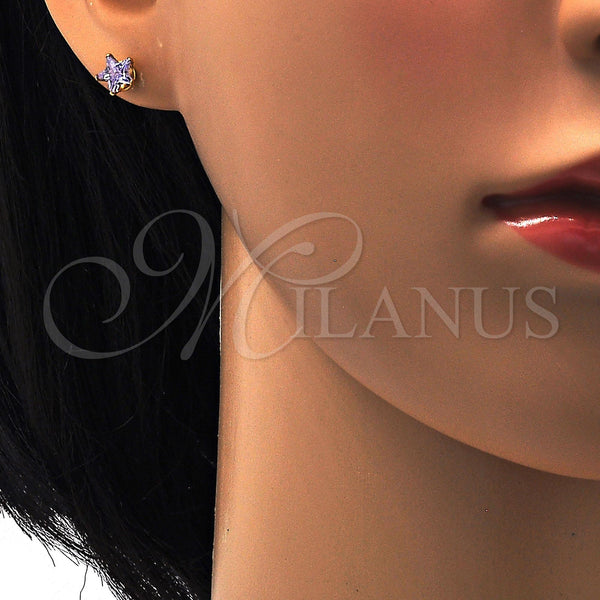 Stainless Steel Ring — Stud Earring Star Design with Lavender Cubic Zirconia — alternate product view — SKU 111649 | Acero Inoxidable anillo — Stud Earring estrella diseño with Lavender Cubic Zirconia — SKU 111649