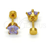 Stainless Steel Stud Earring, Star Design, with Lavender Cubic Zirconia, Polished, Golden Finish, 02.271.0006.9