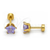 Stainless Steel Stud Earring, Star Design, with Lavender Cubic Zirconia, Polished, Golden Finish, 02.271.0006.9
