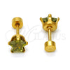 Stainless Steel Stud Earring, Star Design, with Dark Peridot Cubic Zirconia, Polished, Golden Finish, 02.271.0006.10