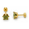 Stainless Steel Stud Earring, Star Design, with Dark Peridot Cubic Zirconia, Polished, Golden Finish, 02.271.0006.10