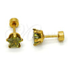 Stainless Steel Stud Earring, Star Design, with Dark Peridot Cubic Zirconia, Polished, Golden Finish, 02.271.0006.10