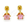 Stainless Steel Stud Earring, Star Design, with Pink Cubic Zirconia, Polished, Golden Finish, 02.271.0006.11