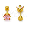 Stainless Steel Stud Earring, Star Design, with Pink Cubic Zirconia, Polished, Golden Finish, 02.271.0006.11