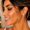 Stainless Steel Stud Earring, with White Crystal, Polished, Golden Finish, 02.271.0007