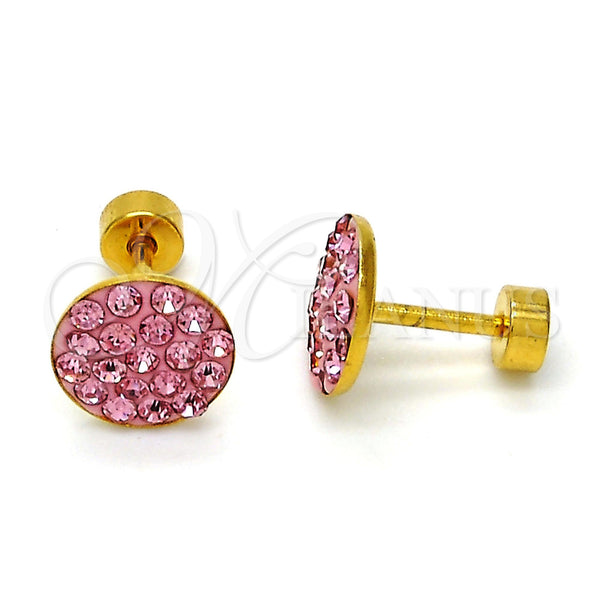 Stainless Steel Stud Earring, with Pink Crystal, Polished, Golden Finish, 02.271.0007.2