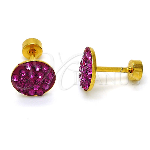 Stainless Steel Stud Earring, with Ruby Crystal, Polished, Golden Finish, 02.271.0007.4