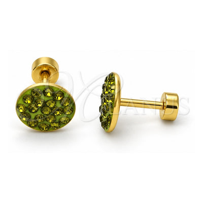 Stainless Steel Stud Earring, with Dark Peridot Crystal, Polished, Golden Finish, 02.271.0007.6