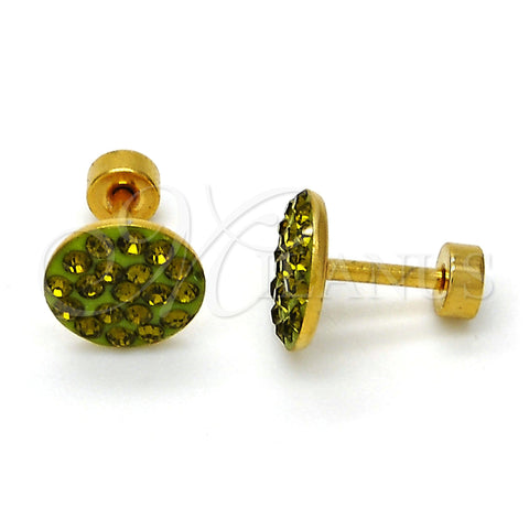 Stainless Steel Stud Earring, with Dark Peridot Crystal, Polished, Golden Finish, 02.271.0007.6