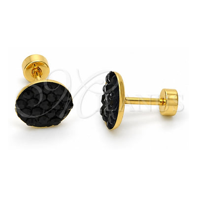 Stainless Steel Stud Earring, with Black Crystal, Polished, Golden Finish, 02.271.0007.7
