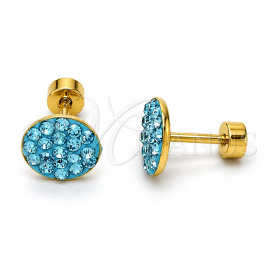 Stainless Steel Stud Earring, with Aqua Blue Crystal, Polished, Golden Finish, 02.271.0007.8