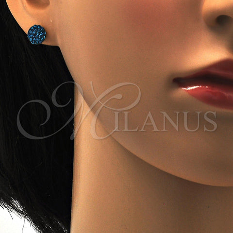 Stainless Steel Stud Earring, with Blue Topaz Crystal, Polished, Golden Finish, 02.271.0007.9