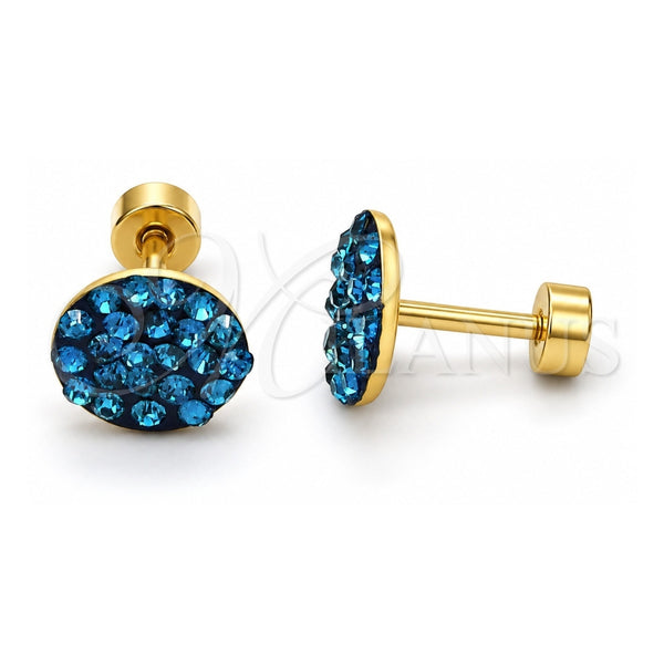 Stainless Steel Stud Earring, with Blue Topaz Crystal, Polished, Golden Finish, 02.271.0007.9