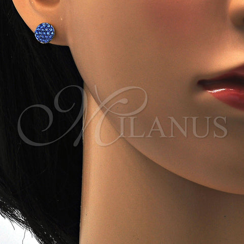 Stainless Steel Stud Earring, with Dark Tanzanite Crystal, Polished, Golden Finish, 02.271.0007.10