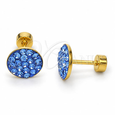Stainless Steel Stud Earring, with Dark Tanzanite Crystal, Polished, Golden Finish, 02.271.0007.10