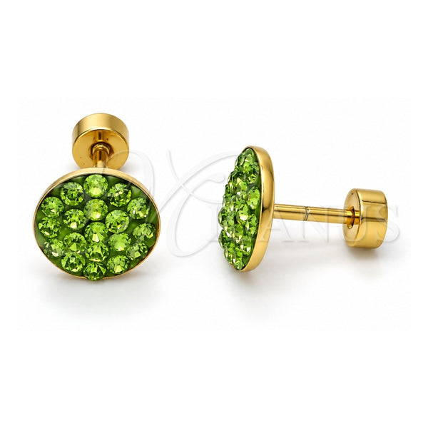 Stainless Steel Stud Earring, with Light Green Crystal, Polished, Golden Finish, 02.271.0007.11