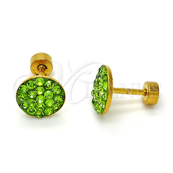 Stainless Steel Stud Earring, with Light Green Crystal, Polished, Golden Finish, 02.271.0007.11