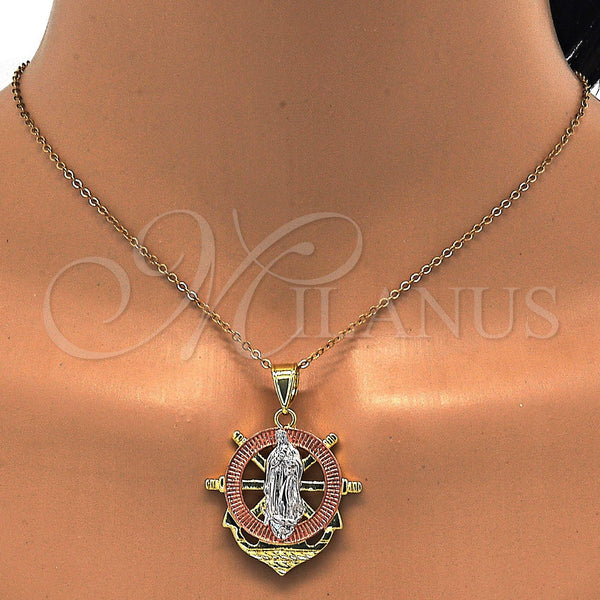 Gold Filled Pendant — Religious Pendant Guadalupe and Anchor Design Polished Tricolor — alternate product view — SKU 111710 | Oro Laminado dije — Religious Pendant Guadalupe and Anchor diseño pulido Tricolor — SKU 111710