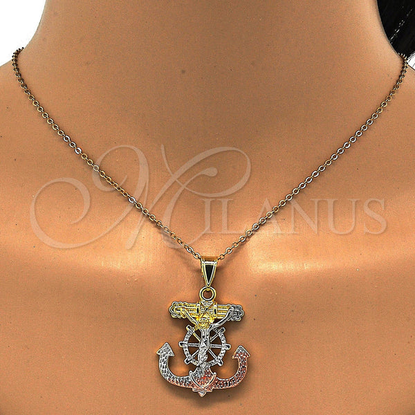 Gold Filled Pendant — Religious Pendant Crucifix and Anchor Design Polished Tricolor — alternate product view — SKU 111711 | Oro Laminado dije — Religious Pendant Crucifix and Anchor diseño pulido Tricolor — SKU 111711