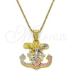 Oro Laminado Religious Pendant, Gold Filled Style Crucifix and Anchor Design, Polished, Tricolor, 05.253.0003